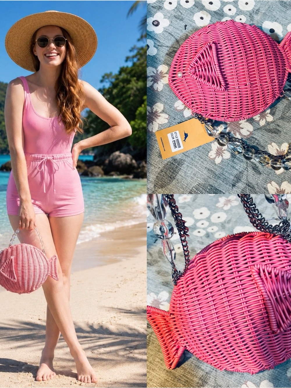 Tommy Bahama Pink Woven Top-Handle Crossbody Bag